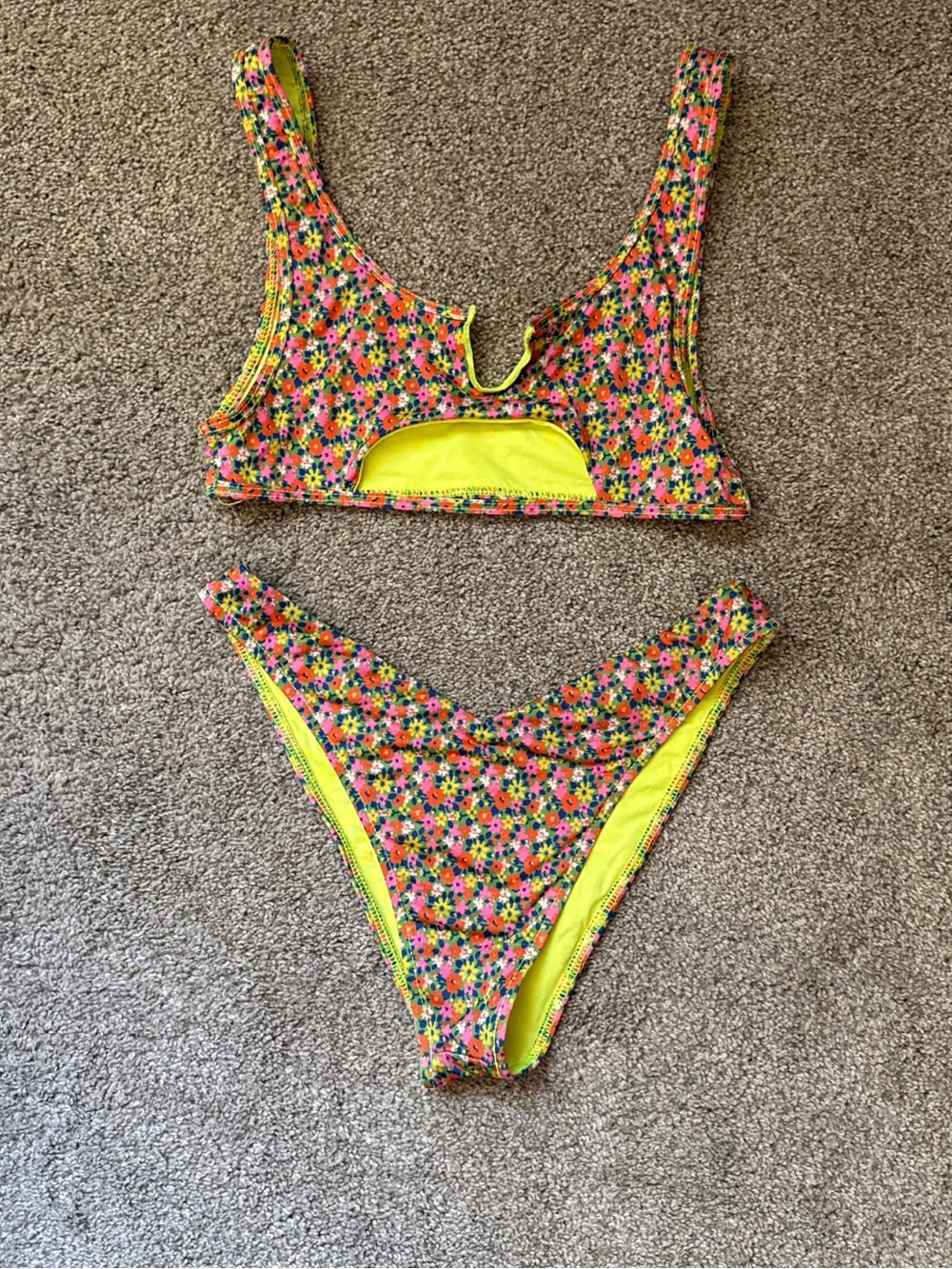 Frankie’s Bikinis floral and neon bikini - size Medium